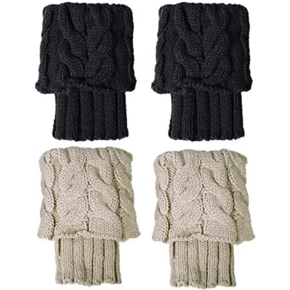 2 Pairs Women's Boot Cuffs Winter Short Cable Knit Leg Warmers Boot Socks Gifts